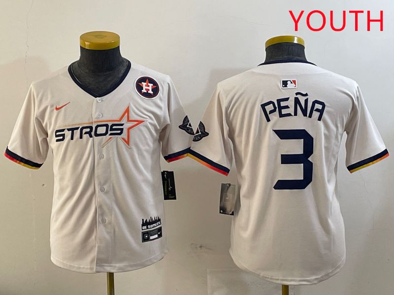 Youth Houston Astros #3 Pena Cream Three generations Joint Name 2025 Nike MLB Jersey style 4115